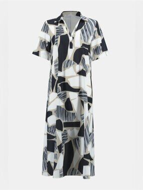 Joseph Ribkoff Abstract Print Tunic Dress - Black, White, Beige